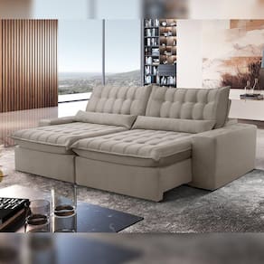 Sofá Retrátil e Reclinável 230cm Domínio Veludo/Bege