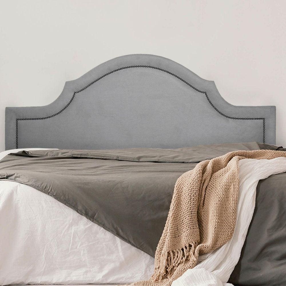 Cabeceira Casal Estofada para Cama Box Provençal Luxo com Tachas 140x60cm Cinza/Fumê