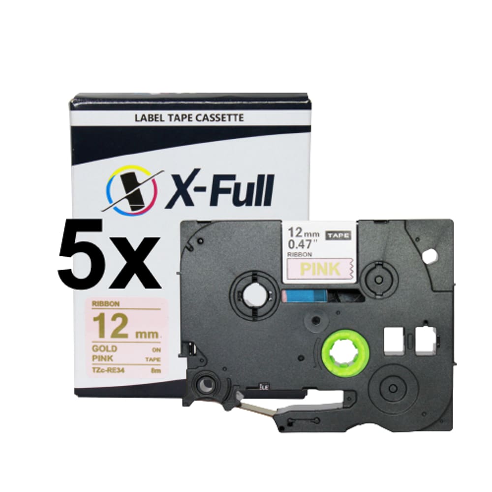 Kit 5 Fitas Cetim Compatível Brother Tze RE34 Rosa 12mm