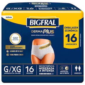 Roupa Íntima Bigfral Derma Plus Descartável Unissex Tamanho G/XG com 16 Unidades