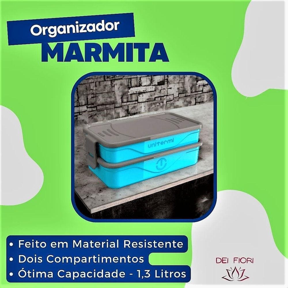 Marmita Dupla Organizadora Fitness Com Talheres 1,3 Litros
