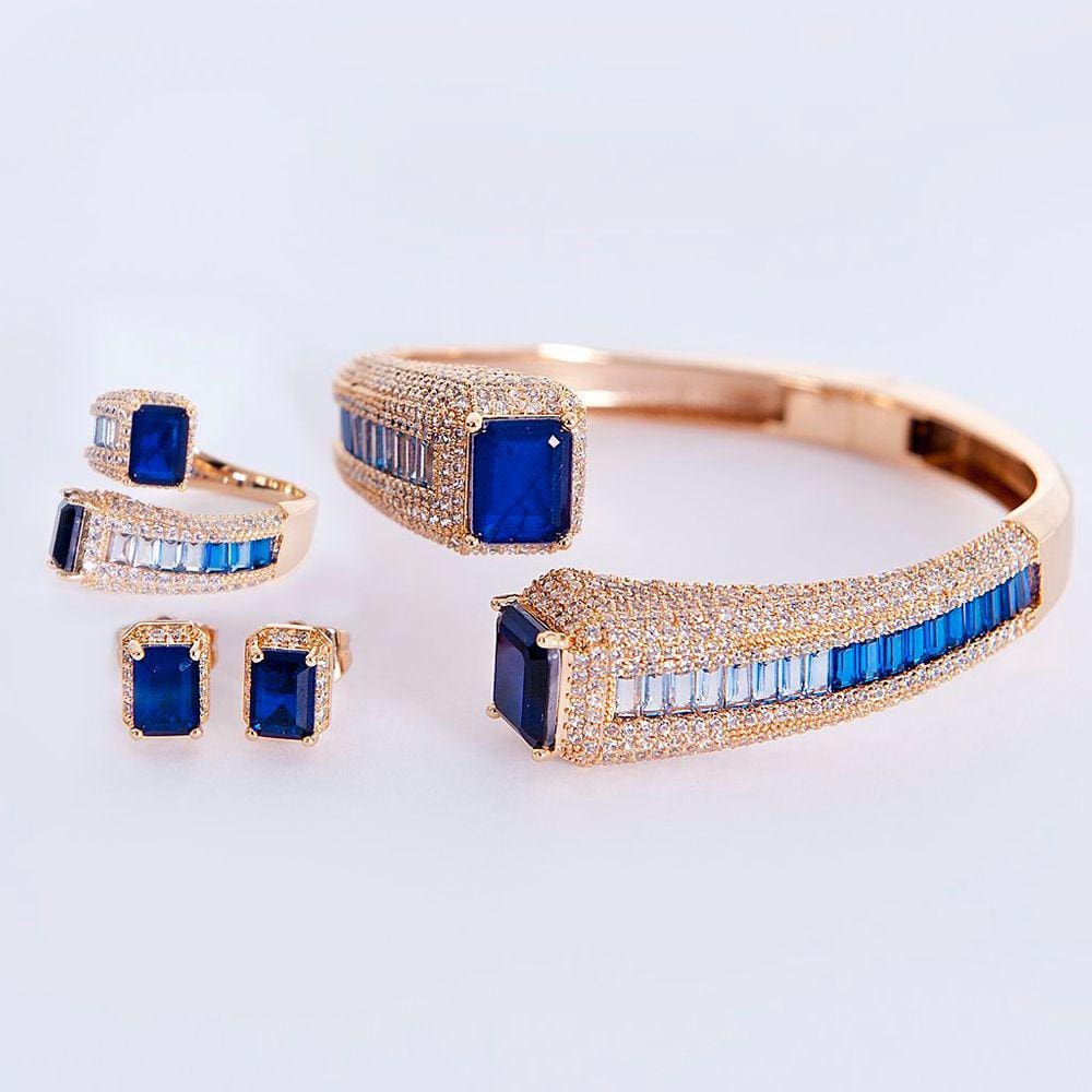 Conjunto Anel, Bracelete e Brincos Pedras