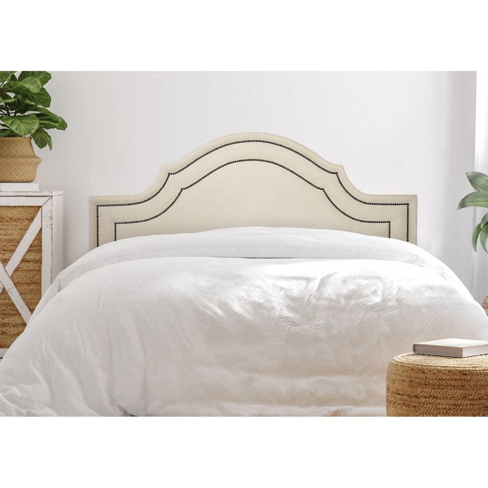 Cabeceira King Estofada para Cama Box com Tachas 193x60cm Provençal Luxo Dupla Off White/Fumê