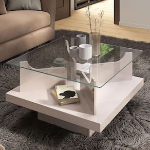 Mesa de Centro Clara com Tampo de Vidro Off White - Pnr Móveis