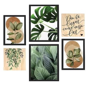 Kit 6 Quadros Decorativos Boho Frases Folhagens Natureza - Moldura Preta