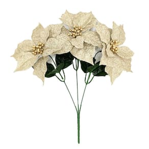Buquê Natal Bico de Papagaio Linho Rústico Dourado com 3 Flores 30cm - Magizi