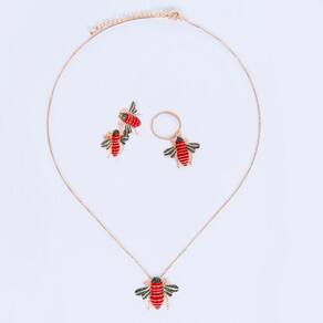Conjunto de Colar, Anel e Brincos com Pingente de Abelha