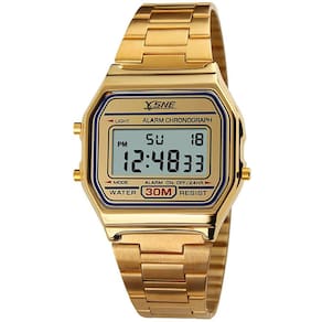 Relógio Esportivo Digital Resistente à Água, Pulseira de Aço Inoxidável, LED Quadrado, Masculino Dourado