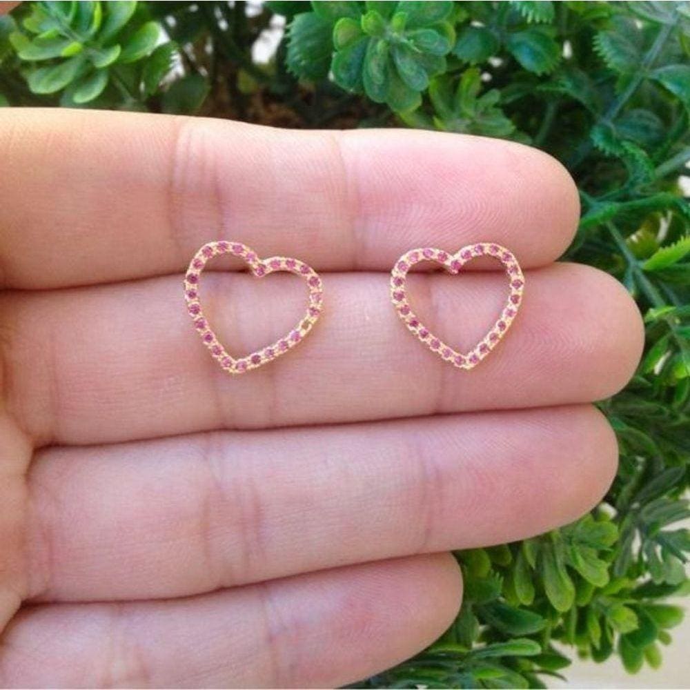 Brinco Coração Bordas Cravejadas Cristal Banho De Ouro