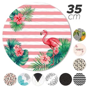 Kit 4 Peça Jogo Americano Base Redonda Mdf Sousplat Flamingo