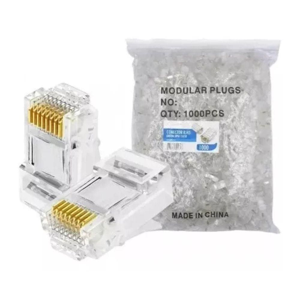 Pacote c/ 1000un Conector Vazado RJ45 Cat5 Cat6 Cabo De Rede