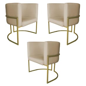 Kit 3 Poltronas Decorativa Luana Base Gold PU Bege - Montanaris Decor