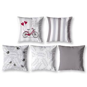 Kit 5 Almofadas Cheias 40X40 Estampadas Vintage Bike Branco