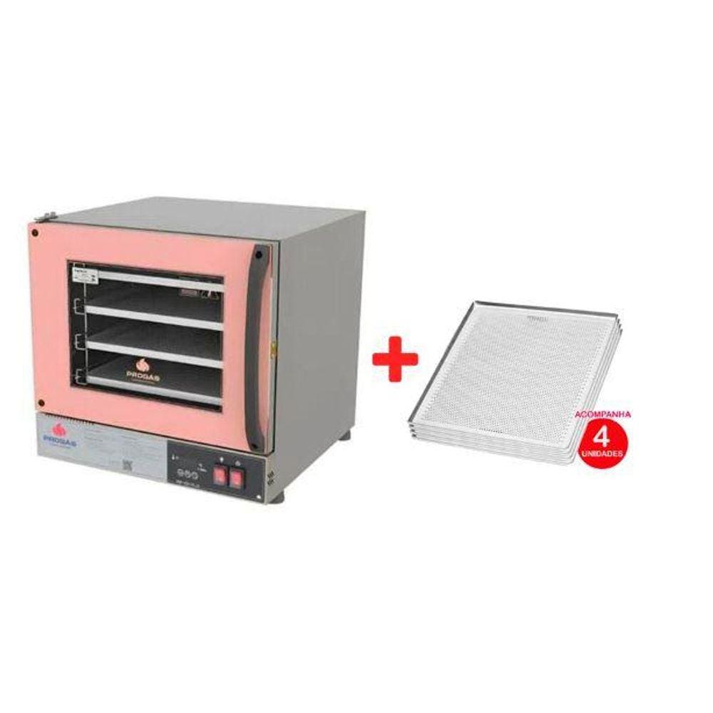 Kit - Forno Turbo Elétrico Fast Oven PRP-004 Plus 127V Rosa + 4 Assadeiras - Progás