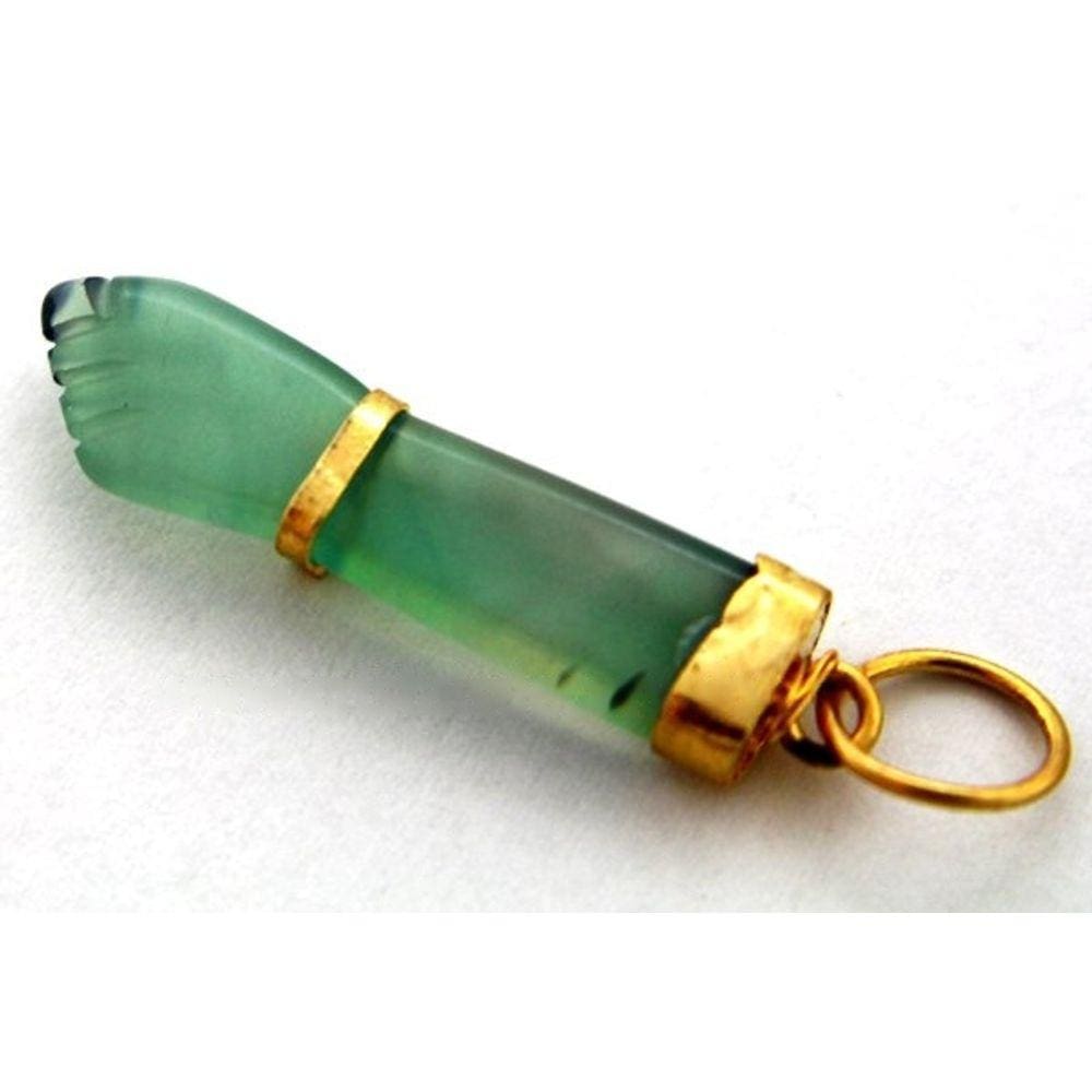 Colar Figa Pedra Agata Verde Montagem Envolto Dourado
