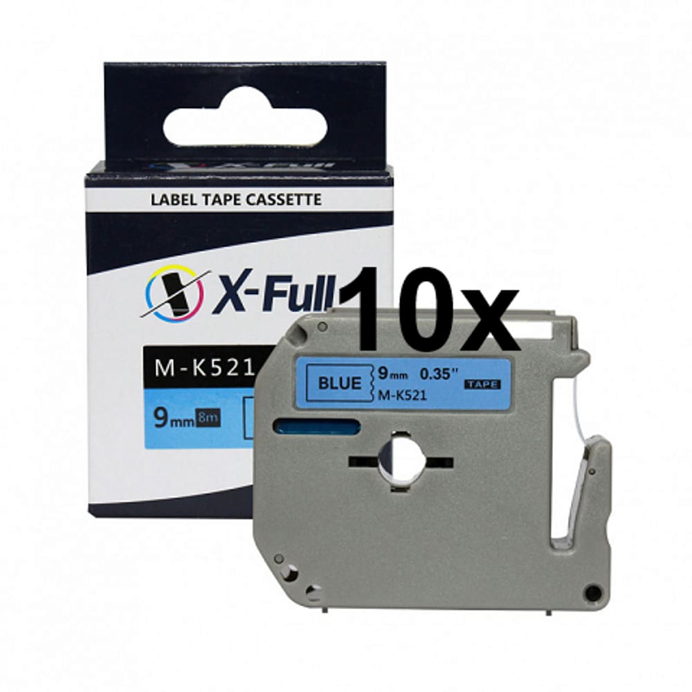 Kit 10 Fitas Compatível Brother MK 521 Azul Letra Preta 9mm
