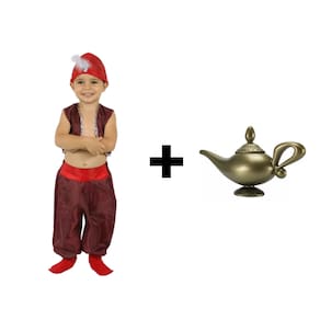 Fantasia Aladdin Infantil Masculino Completa com Lâmpada Mágica do Gênio Príncipe Carnaval Festa Árabe Sheik