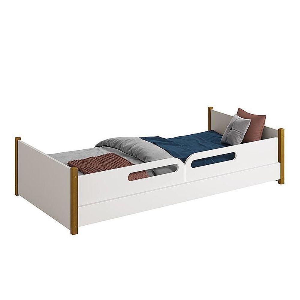 Cama Evolutiva Ravi com Pés Amadeirado e Proteção Lateral Usinada - Reller Móveis