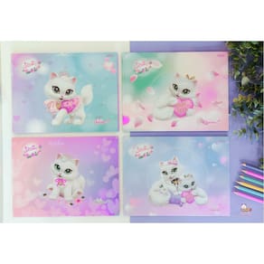 Kit 04 Caderno de Desenho Cartográfia Brochura Gatinha SISSI 48 Folhas Costurado CD São Domingos | Cadernos Gatos