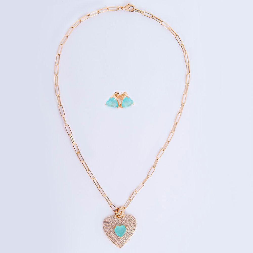 Conjunto de Colar de Brincos Coração