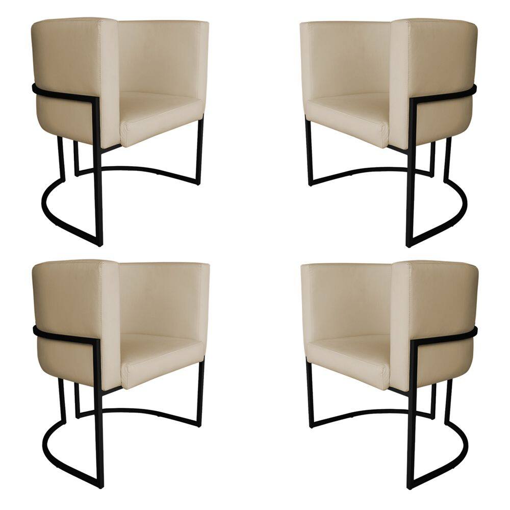 Kit 4 Poltronas Decorativa Luana Base Preta PU Bege - Montanaris Decor