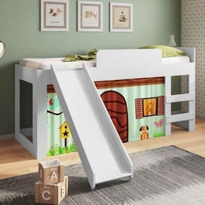 Cama Infantil com Escorregador e Cortina Diversão Meu Fofinho Art In Móveis Branco