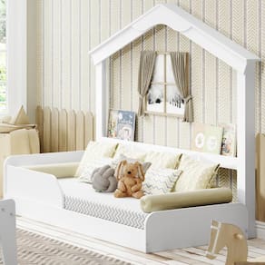 Cama Mini Montessori com Casinha Porta-Livros Movelbras Branco