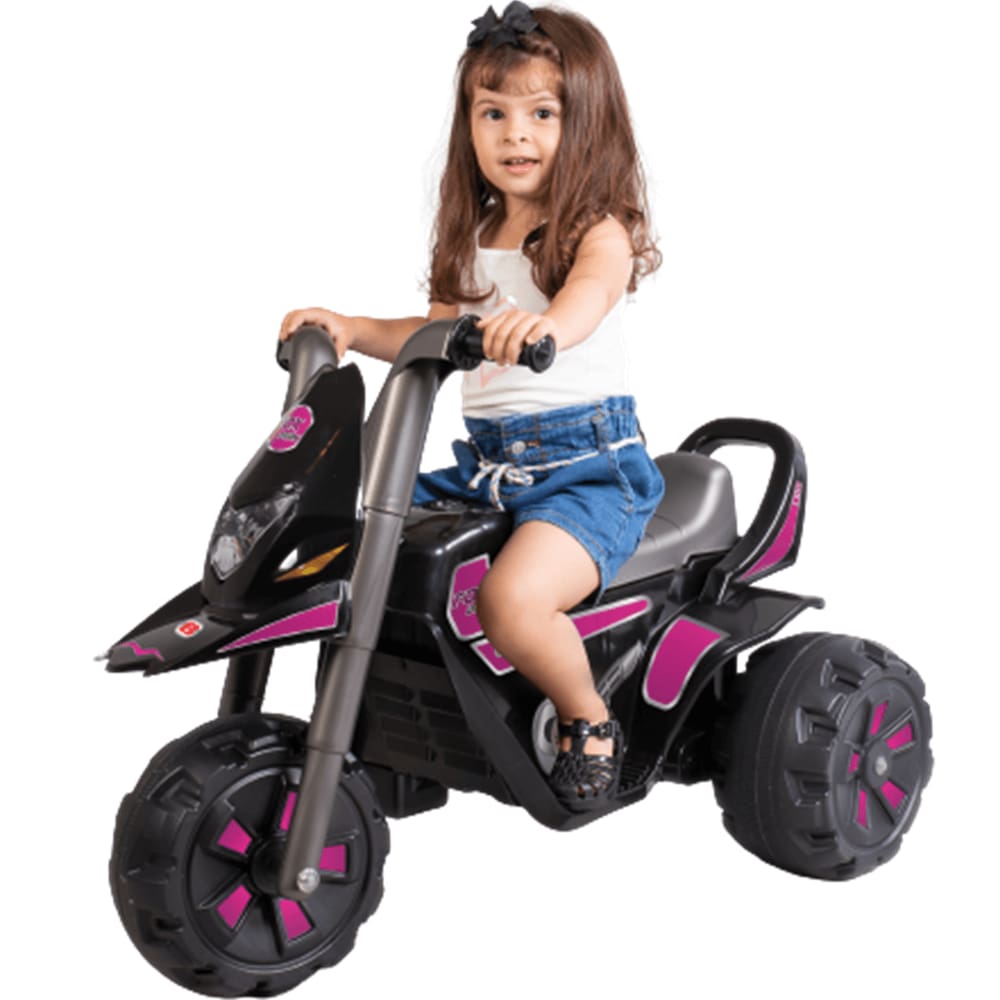 Triciclo Moto Infantil Uno Menina com Capacete de Brinquedo