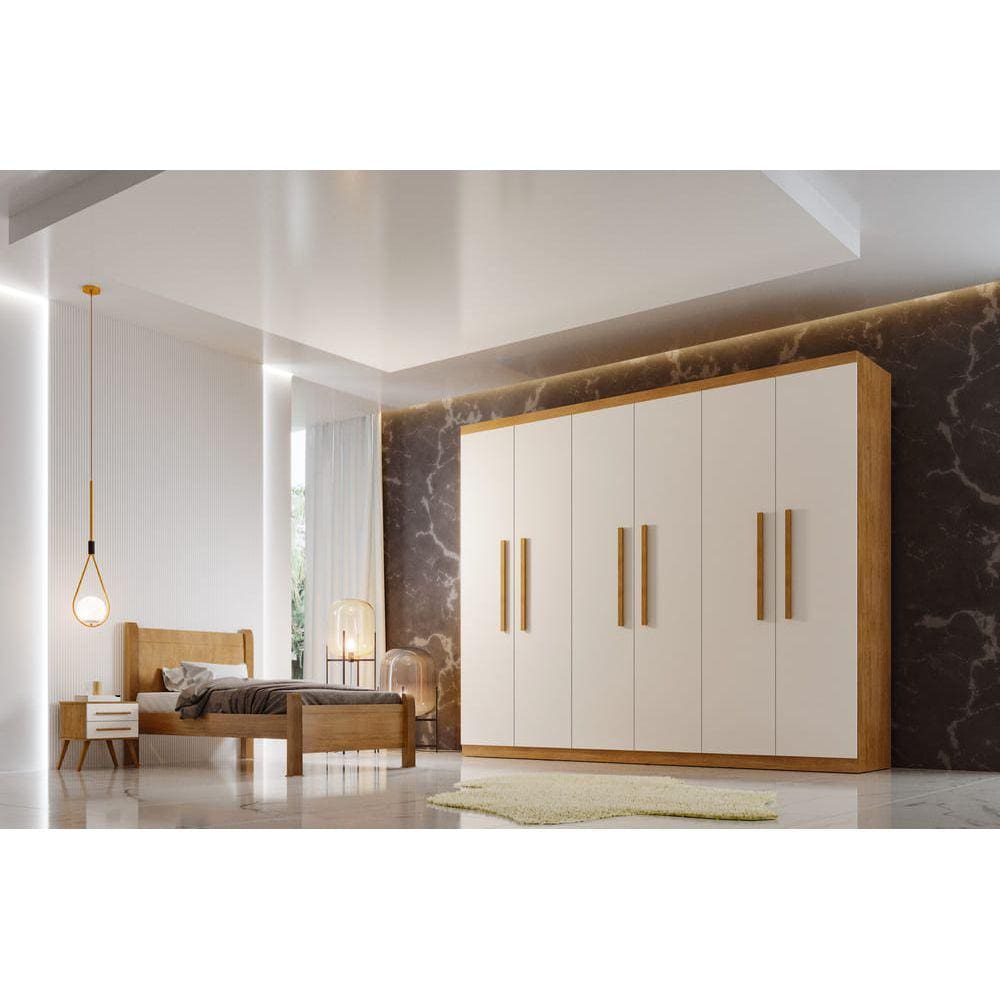 Guarda Roupa Solteiro 6 Portas 2 Gavetas - Espanha-Imbuia/Off White - Móveis Rufato