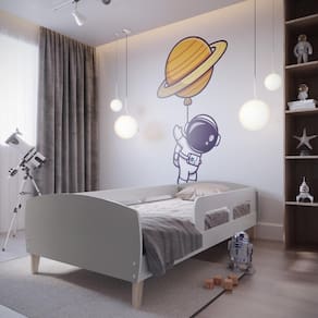 Cama Montessoriana Solteiro Jardim com Proteção Movelbras Branco/Fumê