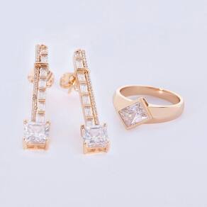 Conjunto de Anel e Brincos com Baguetes Cristais
