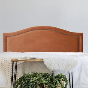 Cabeceira Casal Estofada para Cama Box Curva Luxo com Tachas 140x60cm Terracota/Fumê