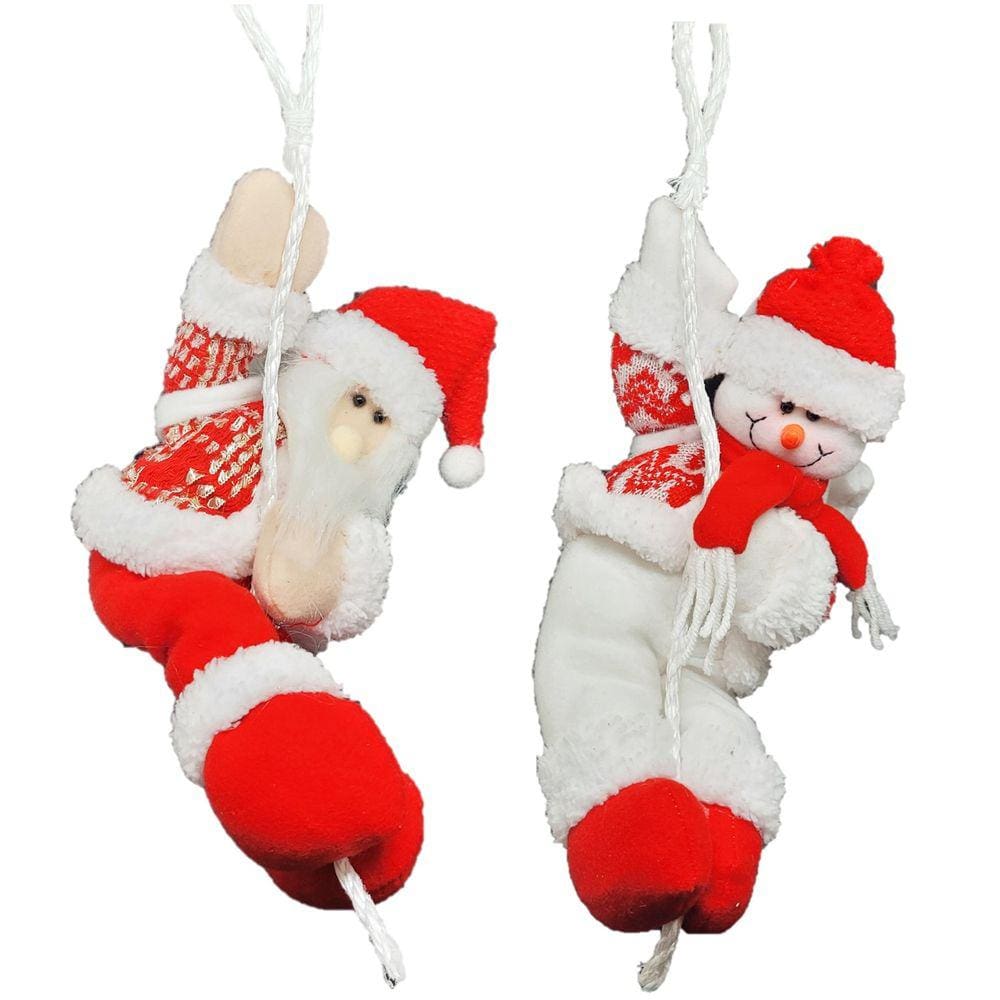 Kit Papai Noel e Boneco de Neve Pelúcia na Corda Rapel 30cm - Master Christmas