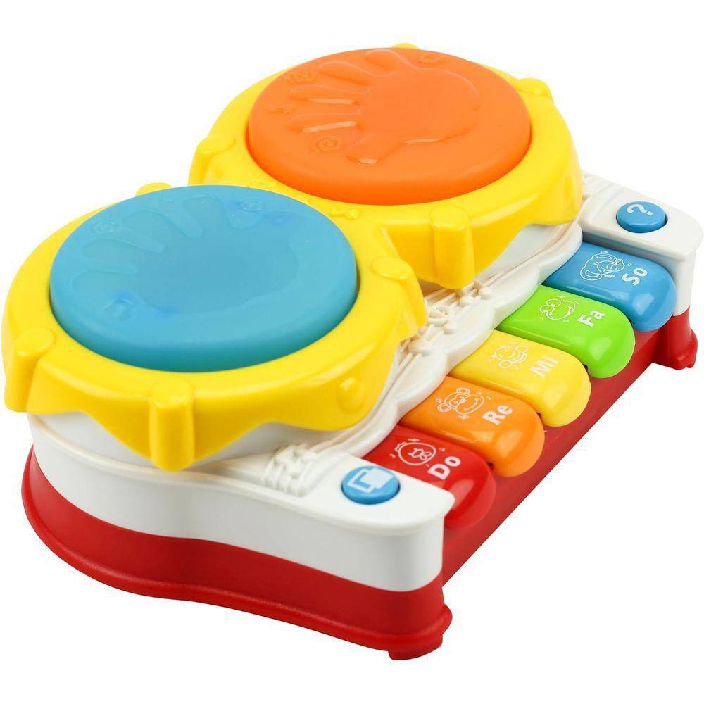 Piano Bateria Musical Infantil Brinquedo Luz Som Microfone Karokê