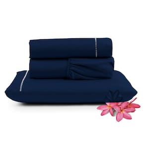 Jogo Cama Lençol Unique Solteiro 400 Fios Ponto Palito 3 Peças - Azul Marinho