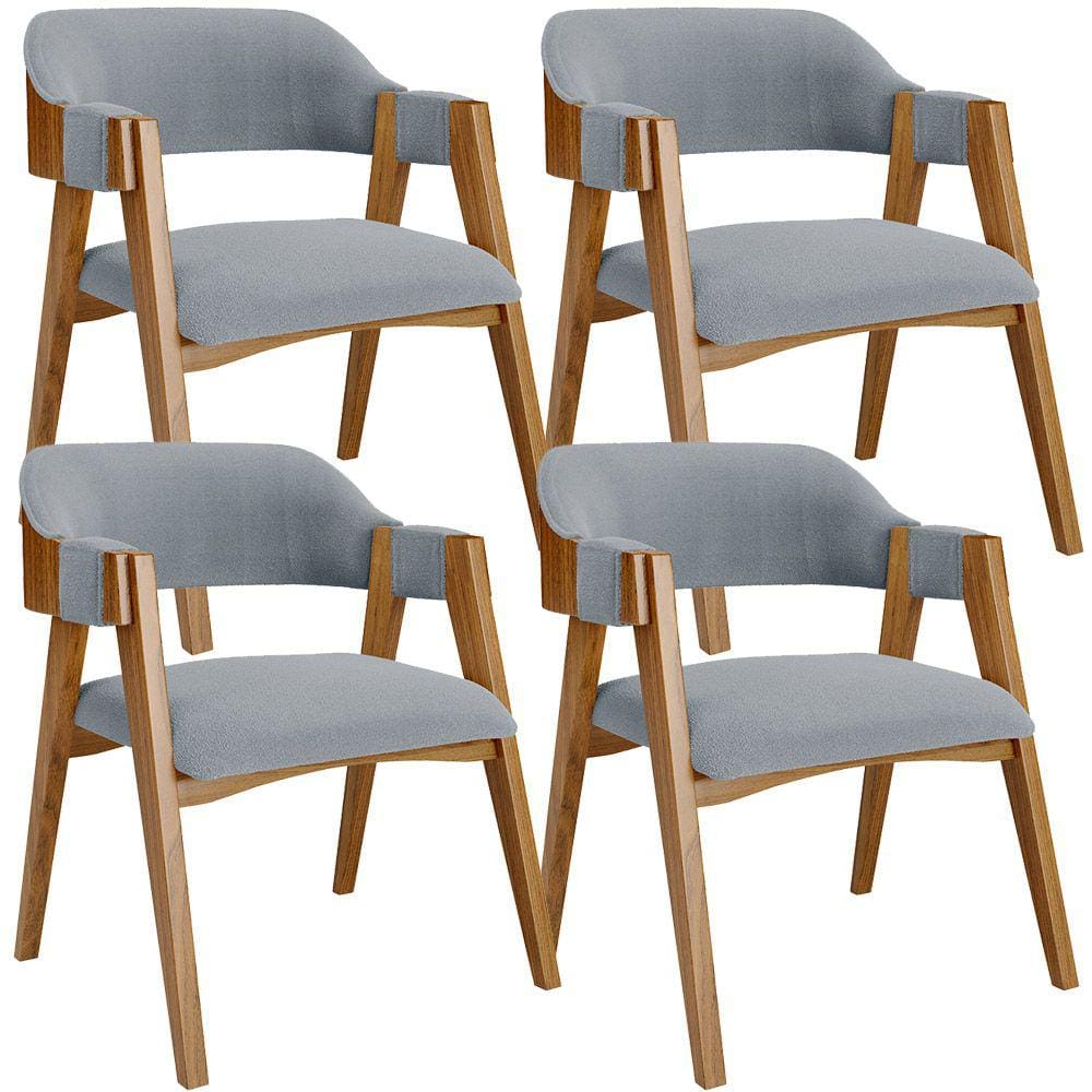 Kit 04 Cadeiras Para Sala de Jantar e Estar Living Estofada Suran L02 Bouclê Cinza - Lyam