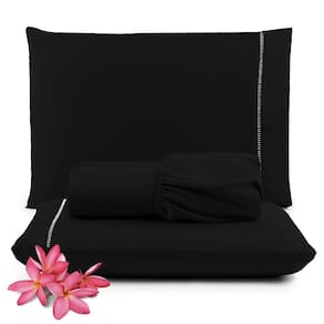 Jogo Cama Lençol Unique Queen 400 Fios Ponto Palito 3 Peças - Preto
