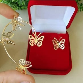 Kit Piercing Fake + 1 Brinco Banhado A Ouro 18K