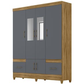 Guarda Roupa Casal 6 Portas Com Espelho 9120 Freijo Cinza Moval