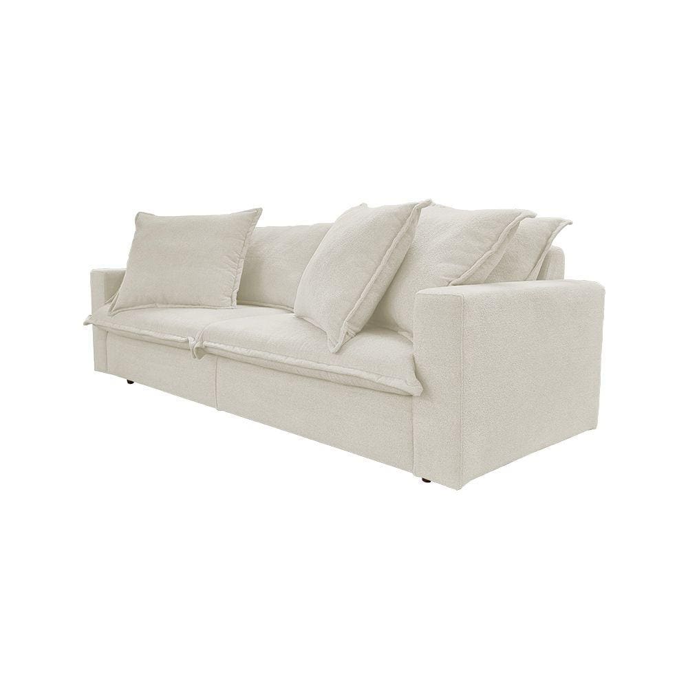 Sofá 3 Lugares Fixo Bouclé Branco Vegas Premium Base em Madeira Maciça