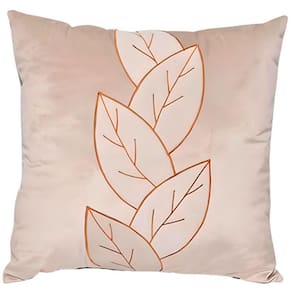 Almofada de poliester bordada folhas marfim 50x50 cm
