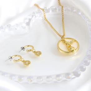 Colar Corrente Grumet São Miguel Arcanjo e Brinco Fé com Cristal Banhado a Ouro + Caixa Case Promocional