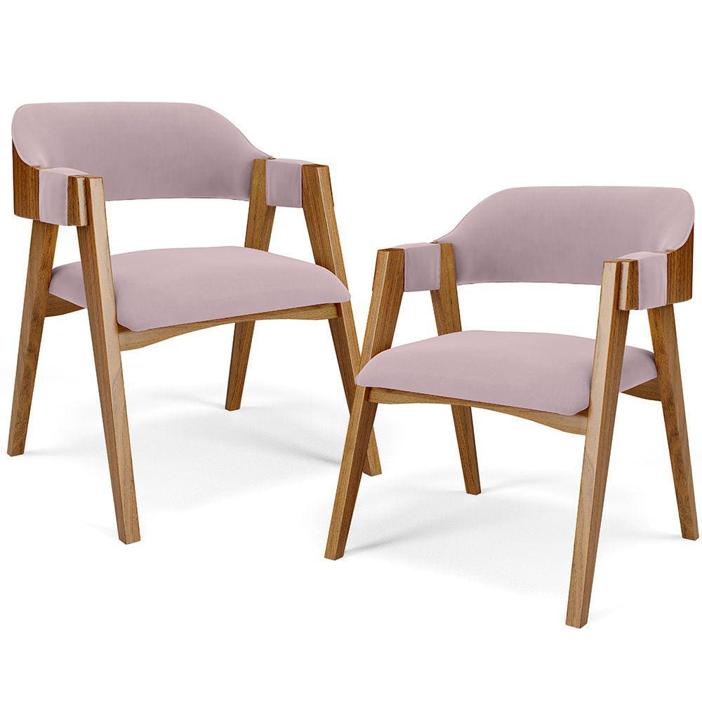 Kit 02 Cadeiras Para Sala de Jantar e Estar Living Estofada Suran L02 Suede Rosê - Lyam