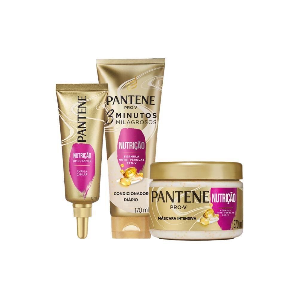 Kit Tratamento Capilar Pantene Nutrição Ampola 45g + Condicionador Diário Pantene Nutrição 170ml + Máscara de Tratamento Pantene Pro-V Nutrição 270ml