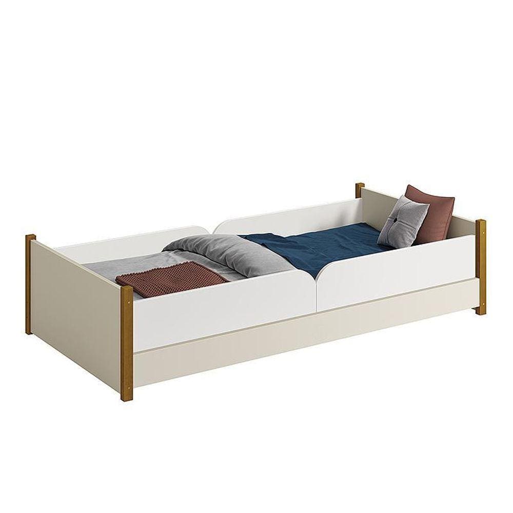 Cama Evolutiva Ravi com Pés Amadeirado, 2 Kits Grade Lateral Lisa e Colchão D20 - Reller Móveis