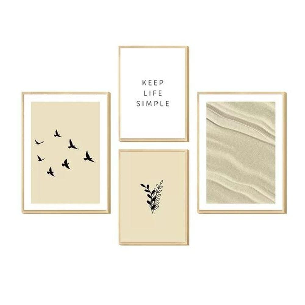 Kit 4 Quadros Moderno Tons Pasteis Areia Passaro Sala Quarto