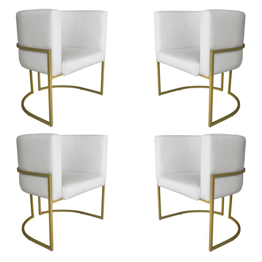 Kit 4 Poltronas Decorativa Luana Base Gold PU Branco - Montanaris Decor