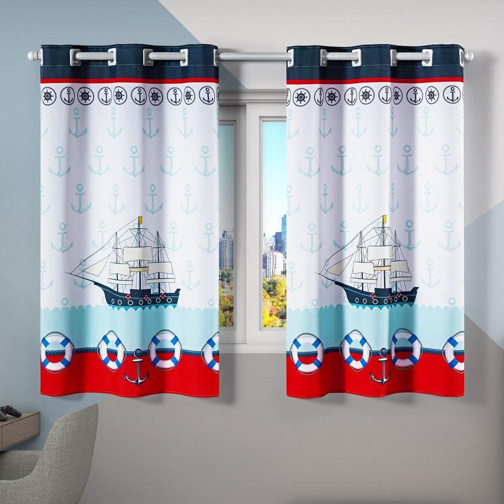 Cortina Infantil 2,00M X 1,30M Quarto Janela Criança Navio