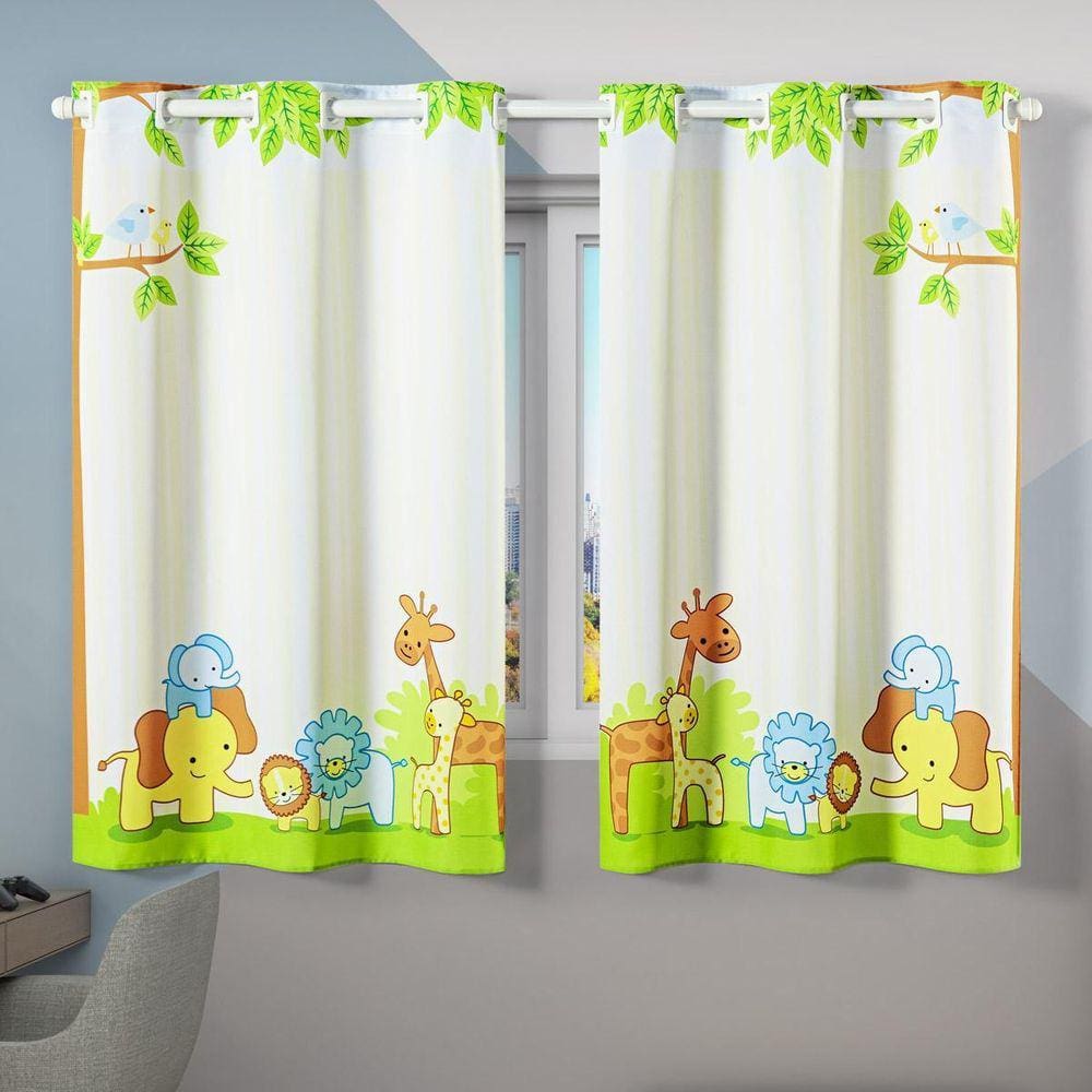 Cortina Infantil 2,00M X 1,30M Quarto Janela Criança Selva