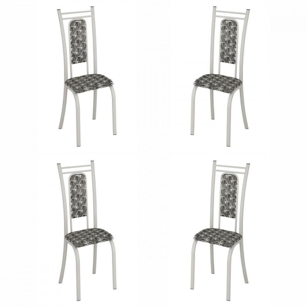 Conjunto com 4 Cadeiras Paris Liso Branco com Mosaico Cinza Teixeira
